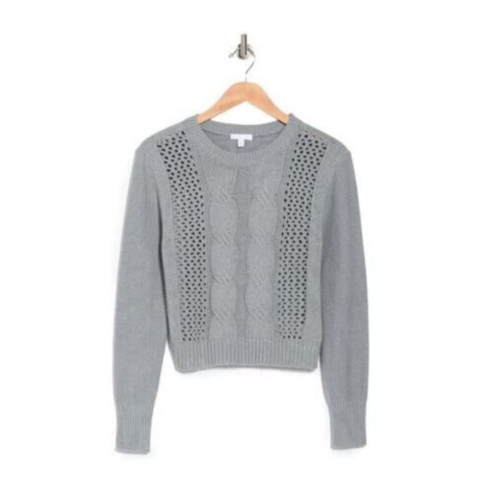 Abound Women's Crew Neck Long Sleeve Cable Knit Sweater in Green Shore XSmall - Picture 3 of 4
